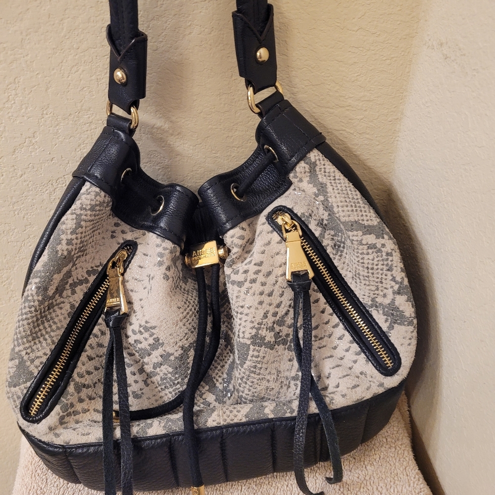 Aimee Kestenberg Snake Bucket Bag. Stylish Black and Silver Women's Bag